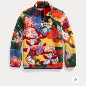 Ralph Lauren Polo men MEDIUM Floral Quarter 1/4 button Sweater fleece pile